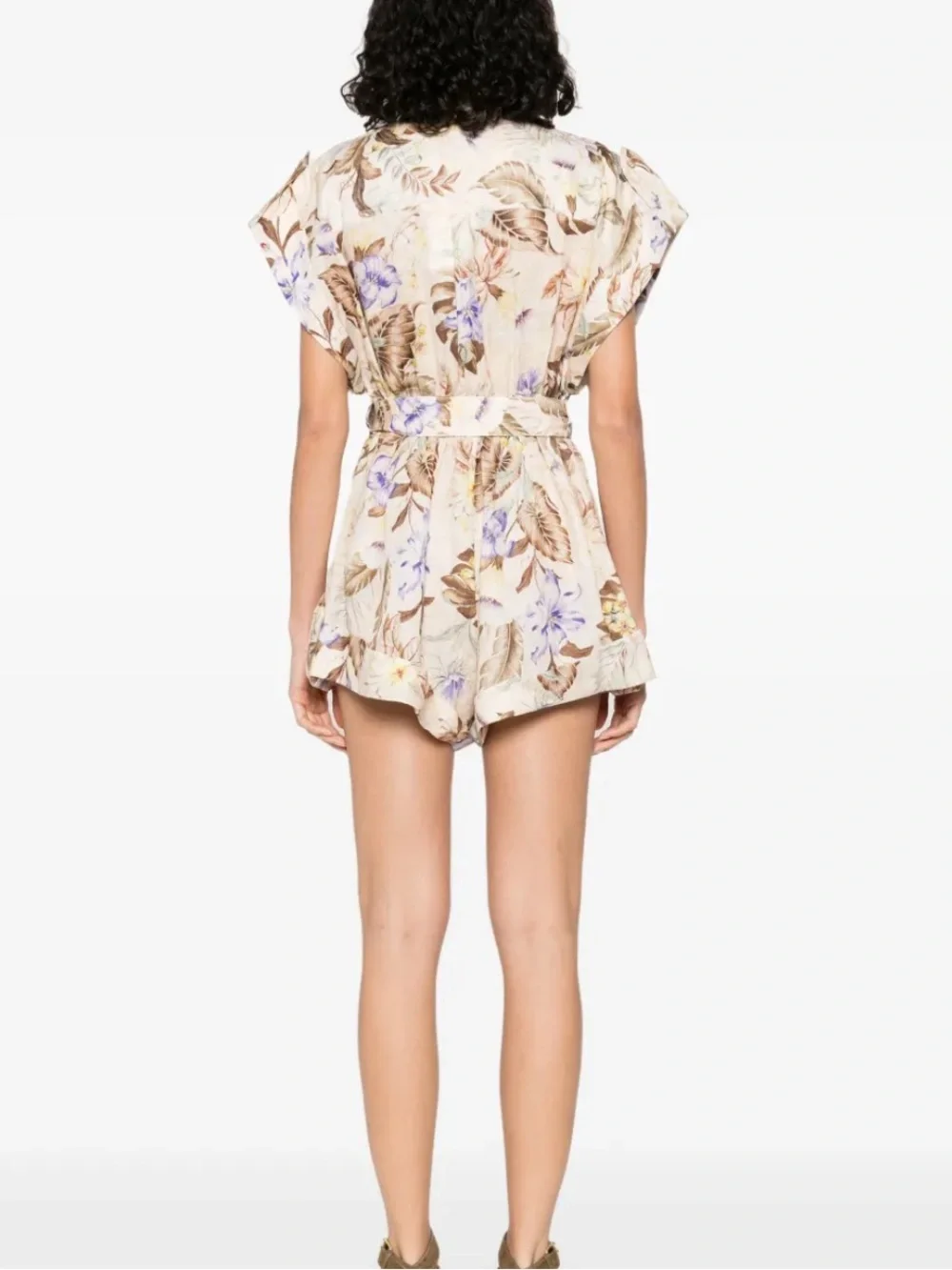 Zimmermann 'Coco' One-Piece Jumpsuit In Beige Linen With Multi Floral Women